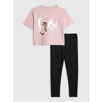 River Island Older Girls Love T-Shirt And Legging Set - Pink