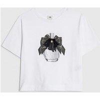 River Island Older Girls Embellished Bow Perfume T-Shirt - White