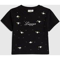 River Island Older Girls Lamour Rosette T-Shirt - Black