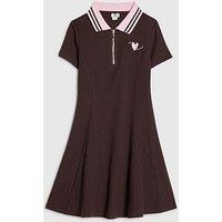 River Island Older Girls Ribbed Zip Polo Dress - Brown