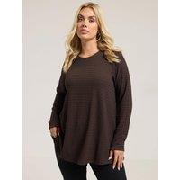 Yours Curve Textured Long Sleeve Swing Top - Brown