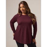 Yours Curve Textured Long Sleeve Swing Top - Red
