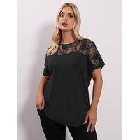 Yours Curve Grown On Sleeve T-Shirt - Black