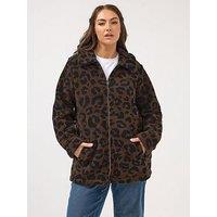 Yours Curve Heavy Borg Zip Thru Fleece Jacket - Brown
