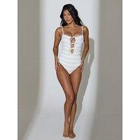 South Beach Frill Detail Tie Swimsuit - Cream