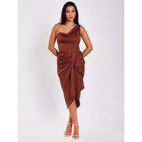 Quiz Brown Satin Ring Strap Midaxi Dress