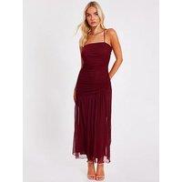 Quiz Dark Red Drop Waist Midaxi Dress