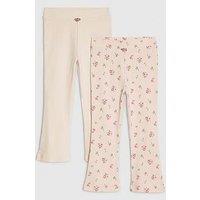 River Island Mini Girls Rib Floral Pack Of 2 Leggings - Pink