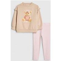 River Island Mini Girls Bow Hat Bear Sweatshirt Set - Beige
