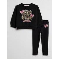 River Island Mini Girls Girl Vibe Bow Sweatshirt Set - Black