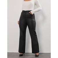 Yours Curve Coated Wide Leg Trouser - Black