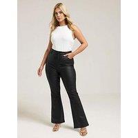Yours Curve Coated Flare Trouser - Black