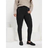 Yours Curve Bengaline Cargo Tie Waist Trouser - Black