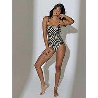 South Beach Zebra Print Bead Strap Detail Swimsuit - Multi