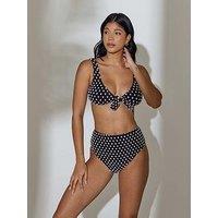 South Beach Textured Spot Knot Front Bikini Top - Black