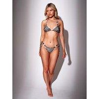 South Beach Zebra Print Bead Detail Tie Side Bikini Bottoms - Multi