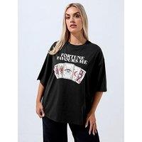 Yours Curve Fortune Card T-Shirt - Black