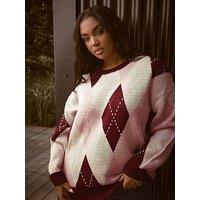 Yours Curve Argyle Jumper - Red