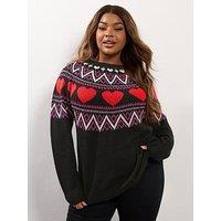 Yours Curve Fairisle Heart Jumper - Ivory