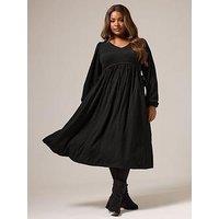 Yours Curve Tie Textured Midaxi Dress - Black