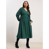 Yours Curve Tie Textured Midaxi Dress - Green