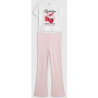 River Island Older Girls Manhattan Cherry T-Shirt Set - White