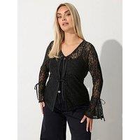 Yours Curve Flare Sleeve Lace Cardigan - Black