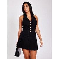 Quiz Black Pinstripe Pleated Skort