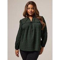 Yours Curve Long Sleeve Detail Top - Green