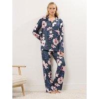 Long Tall Sally Oversize Floral Satin Pyjama Set - Grey