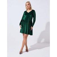 Yours Curve Velour Skater Dress - Green