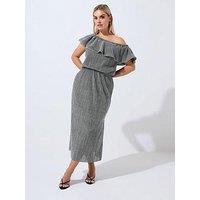 Yours Curve Frill Sparkle Dress - Silver
