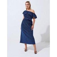 Yours Curve Frill Sparkle Dress - Blue