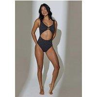 South Beach Haze Metallic Cut-Out Swimsuit - Black