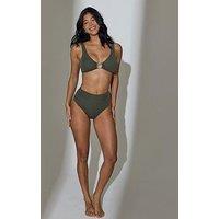 South Beach Crinkle Stripe Ring Decal Bikini Top - Khaki