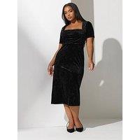 Yours Curve Velvet Square Neck Dress - Black