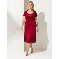 Yours Curve Velvet Square Neck Dress - Red