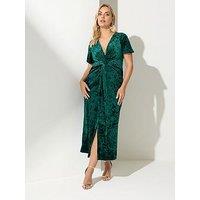 Yours Curve Velvet Knot Dress - Green