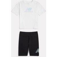 New Balance Junior Girls Stacked Logo Tee And Cycling Shorts - White