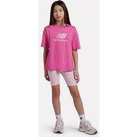 New Balance Junior Girls Stacked Logo T-Shirt And Cycling Shorts - Pink