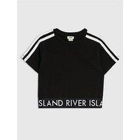River Island Older Girls Side Stripe Waistband Top - Black
