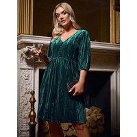 Yours Curve Crushed Velour Dress - Blue