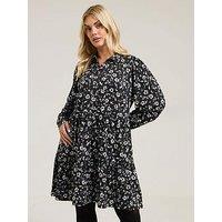 Yours Curve Tiered Crepe Shirt Dress - Black