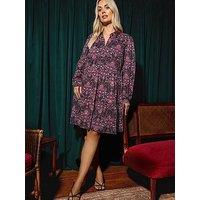 Yours Curve Tiered Crepe Paisley Shirt Dress - Black