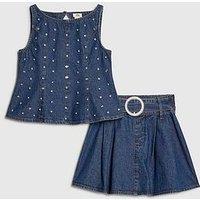 River Island Older Girls Denim Embellished Peplum Skirt Set - Blue