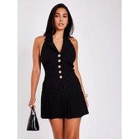 Quiz Black Pinstripe Cropped Waistcoat