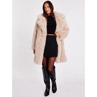 Quiz Stone Faux Fur Longline Coat