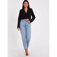 Quiz Black Woven Diamante Cropped Blazer
