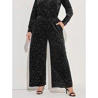 Yours Curve Velour Star Wide Leg Trouser - Black