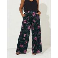 Yours Curve Velour Floral Trouser - Black